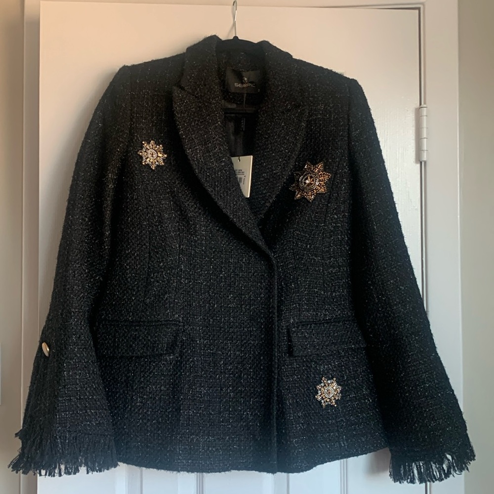 NWT Black Boucle/Tweed Blazer with Embellished Detail